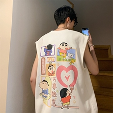 日系卡通动漫背心男夏季潮牌设计感高街无袖t恤宽松情侣坎肩汗衫，男装背心/马甲，电商019-1