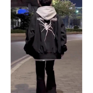 潮美式印花蜘蛛飞行棒球服拉链外套男女长袖立领上衣装 J16图片