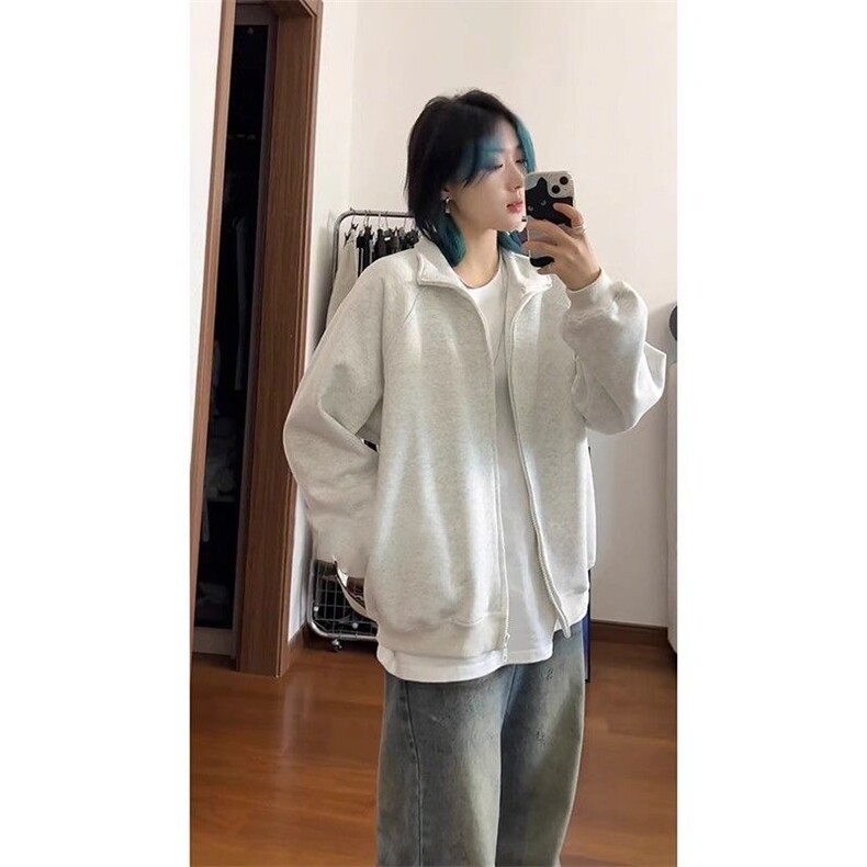 美式复古立领拉链卫衣男士插肩廓形外套宽松运动上衣WJK61,女装短外套,星座208-5