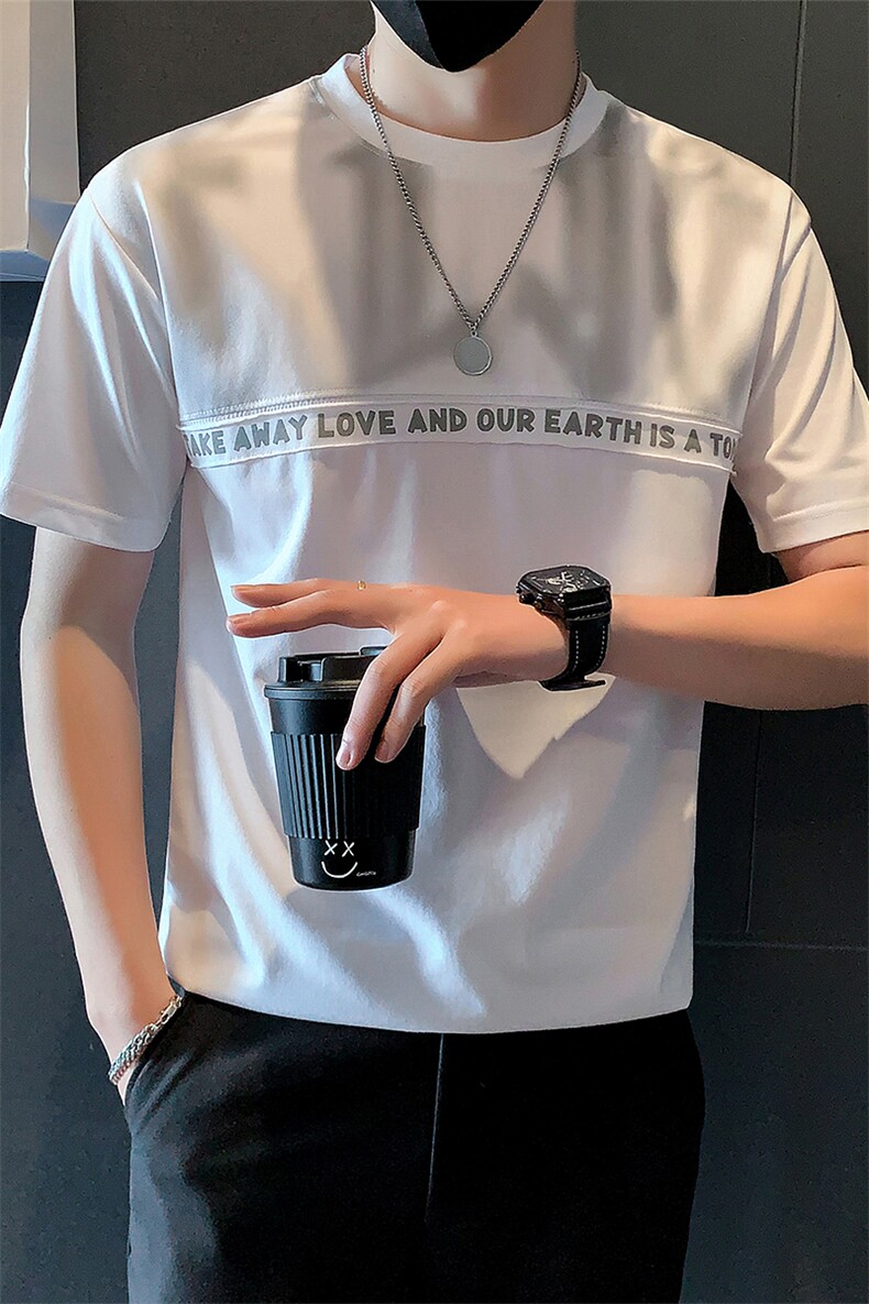 夏季2025新款短袖T恤男潮牌印花纯棉打底体恤A313-1-601-P45,男装T恤,电商A313-1