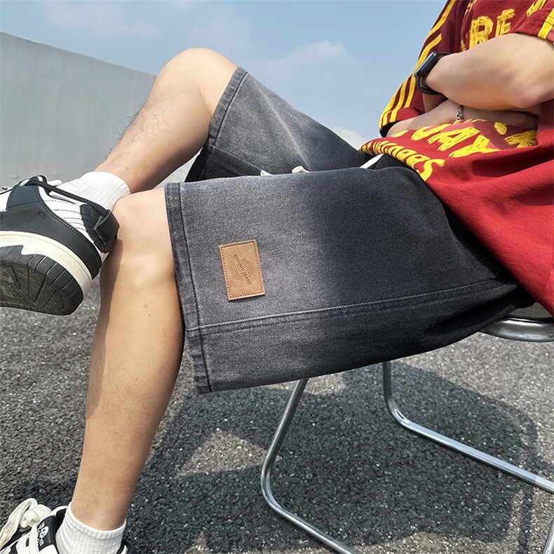 美式高街牛仔短裤男春夏季新款松紧裤腰裤脚麦标直筒裤D15#-P38,男装牛仔裤,电商A178