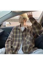 衬衫男春季新款港风宽松磨毛格子长袖衬衣CS601-特P27无差价，男装衬衫，星座214-3
