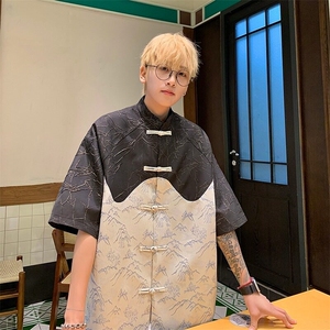 新中式风短袖衬衫男女同款2025夏季提花小众宽松中山装衬衣图片