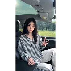 美式高街千鸟格子长袖T恤男女亨利V领英伦雅痞休闲宽松长袖打底衫，男装T恤，电商A443