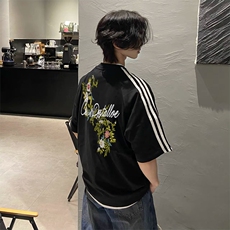 抖音得物高品质二开240克宽松纯棉美式潮牌三条杠织带短袖T恤，男装T恤，电商A486-1