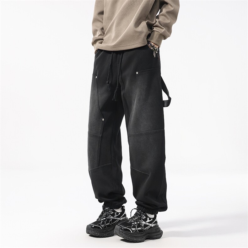 秋冬新款潮牌美式高街休闲裤男拼接嘻哈街舞运动卫裤哈伦束脚裤，男装休闲裤，电商D218A