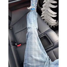 韩版格纹垂感宽松阔腿裤女2026新款慵懒风直筒休闲裤K6627-P47，男装休闲裤，星座412-3