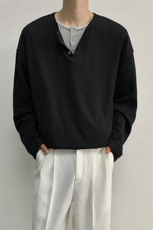 特批-港风25秋装宽松假两件双层领打底衫男士秋季长袖T恤S330-P38，男装T恤，电商A233-1