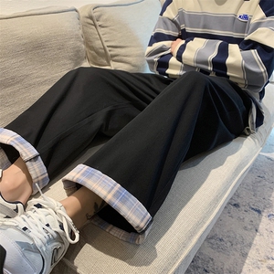 现货 1405-1-ZY001-P45 春秋翻边格子休闲裤 男女中性九分裤图片