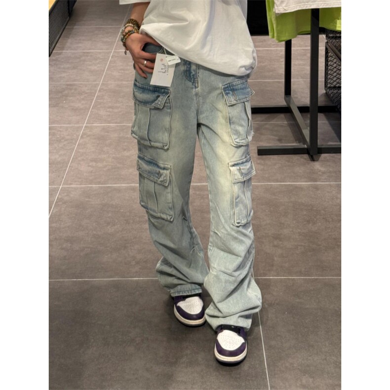 【有货】浅蓝色多口袋工装牛仔裤男款宽松美式裤子K8034CC-特P56,男装牛仔裤,星座1007（原301D）