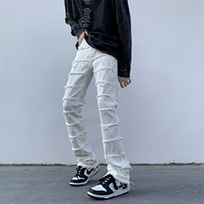 B221美式ins高街小众男女情侣款毛边弹力牛仔裤LK23005-P70控98，男装牛仔裤，电商B221