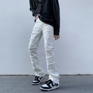 B221 美式ins高街小众男女情侣款毛边弹力牛仔裤 LK23005-P70控98图片