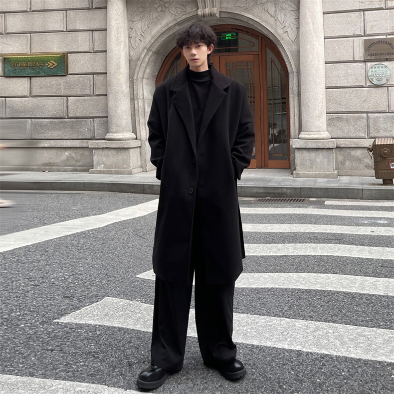 秋冬毛呢大衣男潮赫本风风衣中长款宽松外套MN9568/P100加棉P110图片