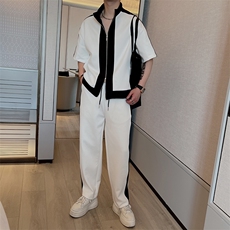 夏季高级拼色运动套装男韩版休闲短袖长裤两件套TZ215-P125控155，男装T恤，电商B267