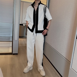 夏季高级拼色运动套装男韩版休闲短袖长裤两件套TZ215-P125控155图片