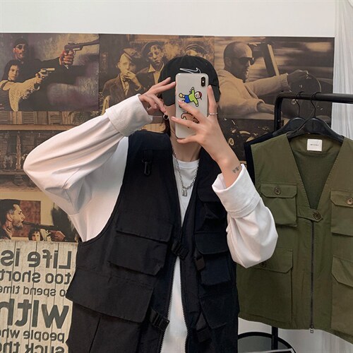 大货港风宽松无袖男大口袋背心韩版ins潮牌个性坎肩马甲MJ003-P30，男装背心/马甲，星座1008-1