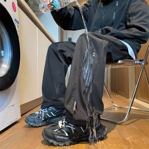 3346-P37 黑色防水冲锋裤子男款春秋季速干宽松直筒运动工装图片