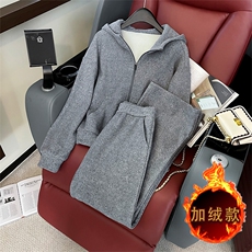 女秋冬休闲潮流拼接卫衣阔腿裤两件套，女装套装/套裙，江南