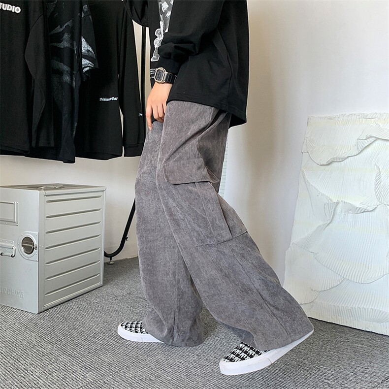 潮牌日系灯芯绒加厚加绒百搭直筒休闲阔腿裤男K0348-P38加绒P45,男装休闲裤,星座308B-1