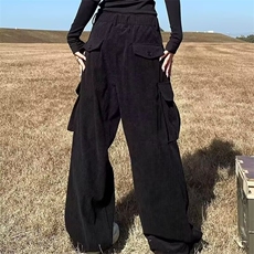 美式复古重工多口袋美拉德棕色工装裤子女2025夏辣妹弯刀拖地长裤，男装工装外套，星座506A