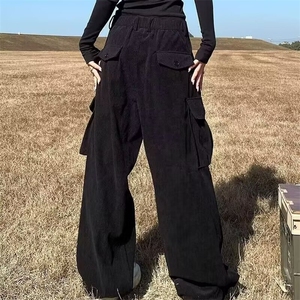 美式复古重工多口袋美拉德棕色工装裤子女2025夏辣妹弯刀拖地长裤图片