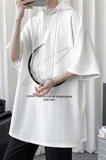 LD54246-P45连帽短袖t恤男大码胖子带帽五分袖中袖，男装T恤，电商A040