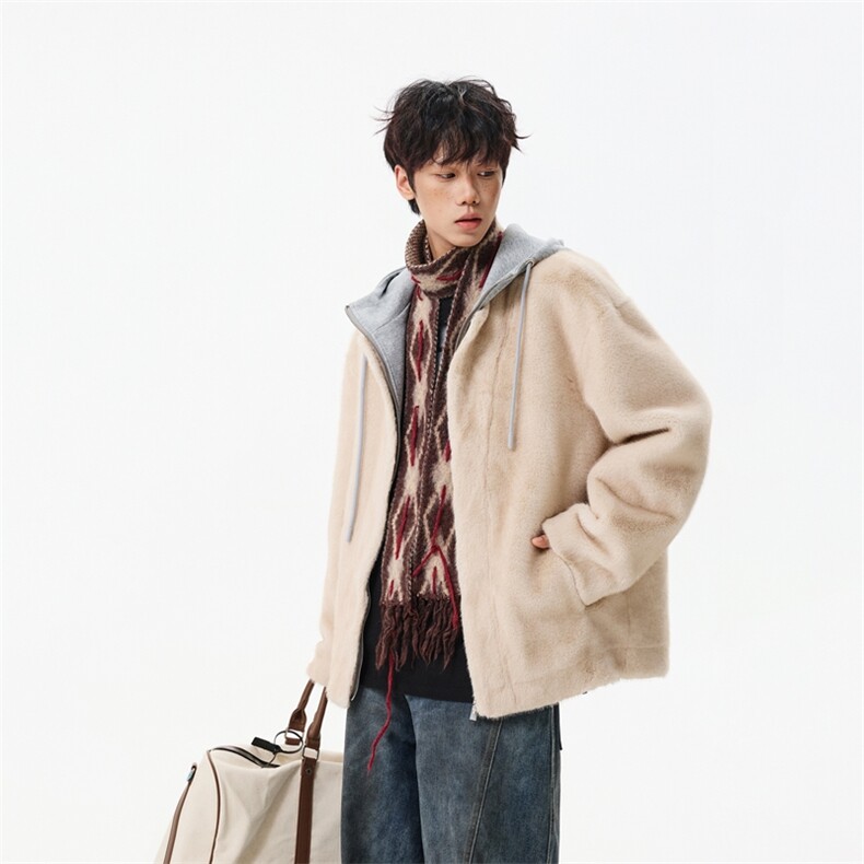 皮毛一体水貂毛棉衣冬季保暖宽松慵懒皮草连帽外套MY816，男装棉衣，星座903-1