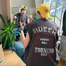 磨损字母印花无袖T恤美式情侣装夏季背心/马甲/坎肩B239-1282-P23，男装背心/马甲，星座514-2(原B239)