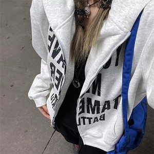 秋冬开衫连帽卫衣字母印花男女同款独特设计高街外套 WC79图片