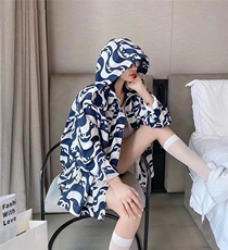春夏新款欧洲站百搭中长款连帽宽松外套印花女潮时尚，女装，L·H·X