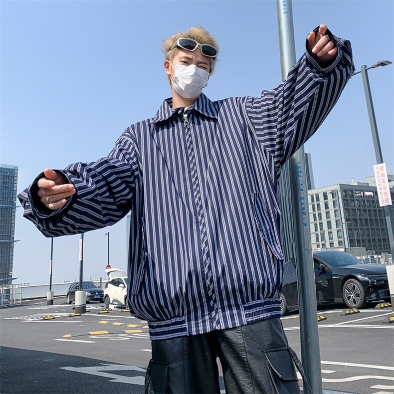 夹克男士韩版潮流高街帅竖条纹个性2024秋季新款ins外套W5729-P62,男装夹克,星座412-2