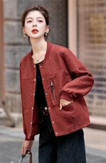 现货小个子减龄春秋天提花洋气短款休闲淑女简约外套夹克棒球服，女装短外套，木橙西子