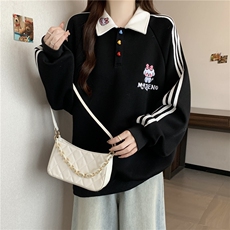 5617-P40潮牌宽松刺绣小狗polo领百搭情侣条纹卫衣，男装卫衣，星座617A-2