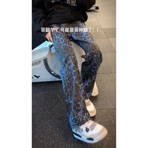 网图美式ins高街hiphop小从豹纹牛仔裤货号K2462P48图片