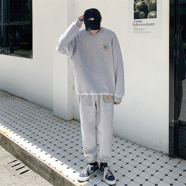 1秋季新款港风休闲圆领宽松流行情侣青春套头卫衣套装7267P70控98，男装卫衣，星座226-2