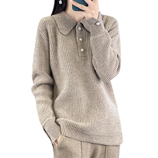 新款翻领单排扣针织衫女秋冬新款宽松显瘦纯色羊毛衫，女装羊毛衫，佑昭祥羊绒