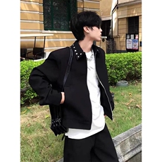 cleanfit黑色铆钉飞行夹克男秋季高级感痞帅短款垫肩休闲西服外套，男装夹克，星座506A