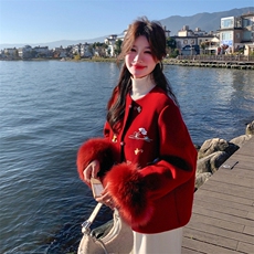 现货新款2183-P390-K569双面羊绒带袖毛狐狸毛可脱，女装双面呢大衣，然然