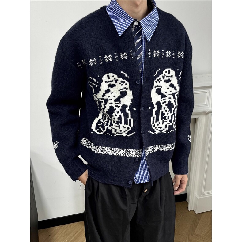 美式冬季菲尔岛复古慵懒宽松针织开衫毛衣开衫外套男女M53333-P62,男装针织衫/毛衣,星座1008