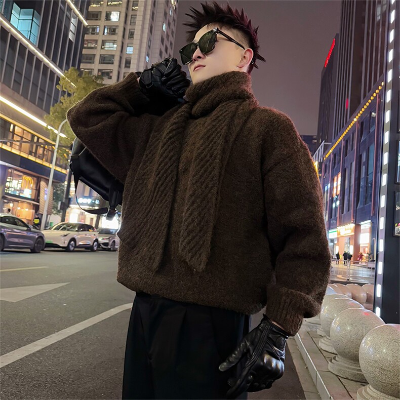 AM331/P98控138冬季社会小伙打底时尚百搭保暖围巾款毛衣男深棕首，男装T恤，星座305B-1