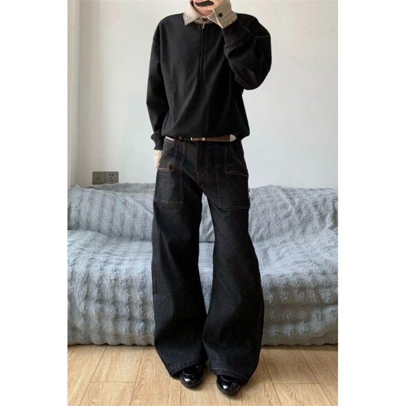 2026新美式复古vibe小众弯刀牛仔裤重工水洗阔腿裤K71336-P48网图,男装牛仔裤,电商B245