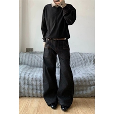 2026新美式复古vibe小众弯刀牛仔裤重工水洗阔腿裤K71336-P48网图，男装牛仔裤，电商B245