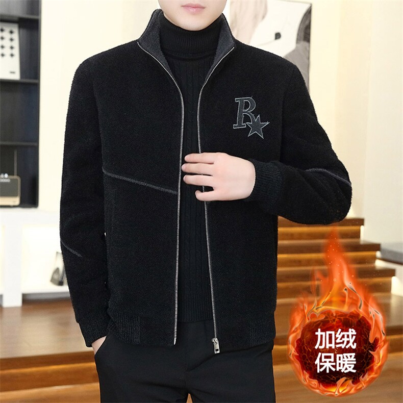 金貂绒加绒加厚立领刺绣商务休闲毛呢大衣夹克外套男D31P145控238,男装毛呢大衣,电商B226