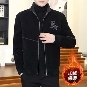 金貂绒加绒加厚立领刺绣商务休闲毛呢大衣夹克外套男D31P145控238图片