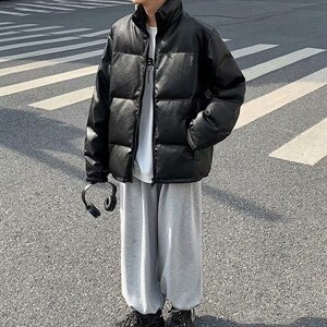 pu皮面包服男士棉衣冬季新款ins潮外套短款加厚棉服棉袄MY001-P90，男装皮衣，星座1008-2