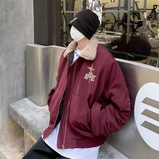美式复古翻领时尚棉服男女冬季小牛津棉衣外套红棉袄潮MF206-P79,男装棉衣,星座412-3