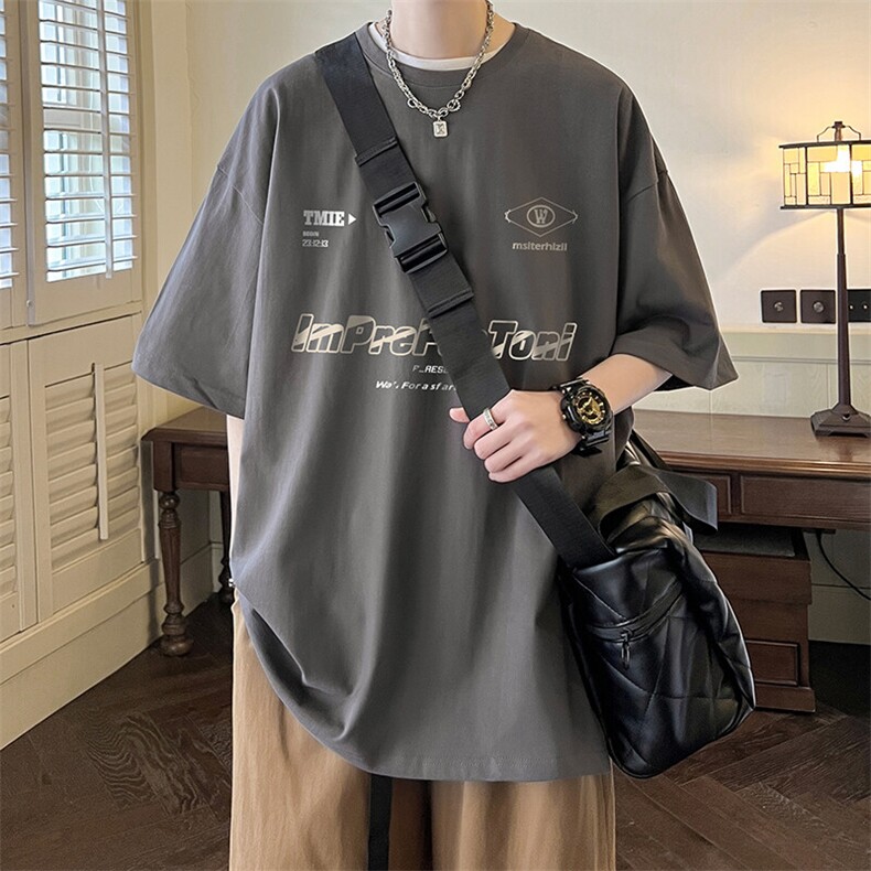抖音得物二开现货220克夏装重磅美式高街宽松短袖t恤MT187,男装T恤,电商A486-1