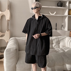 8XL-M休闲运动套装大码工装短袖冰丝薄款连帽户外防晒衣TZ1701P68，男装休闲套装，电商B238