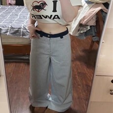 2025美式复古竖条纹裤子女夏季薄款宽松慵懒风阔腿裤刺绣直筒长裤，男装休闲裤，星座218-8
