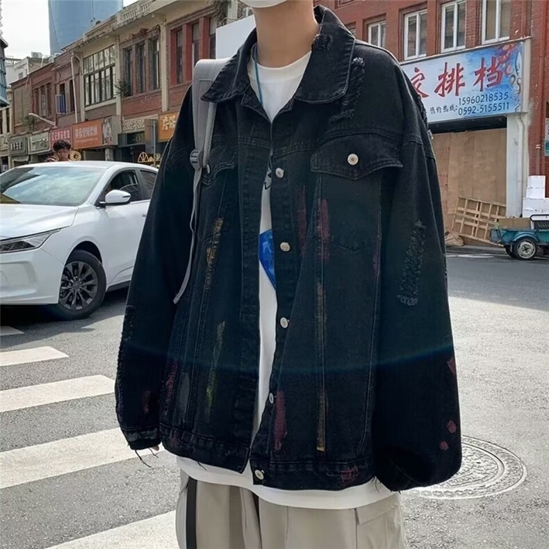 涂鸦牛仔夹克男韩版翻领宽松男生帅气工装外套网图JK8644-P63,男装夹克,星座1001-1
